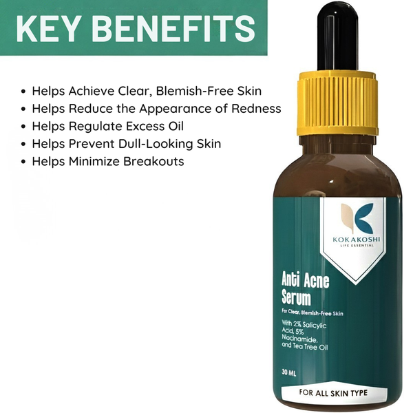 Anti Acne 2% Salicylic Acid & 5% Niacinamide Clearing Face Serum | Kokakoshi