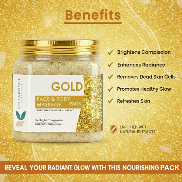 Gold Face & Body Massage Pack (400 ml) – Instant Radiance & Glow Boost | Kokakoshi