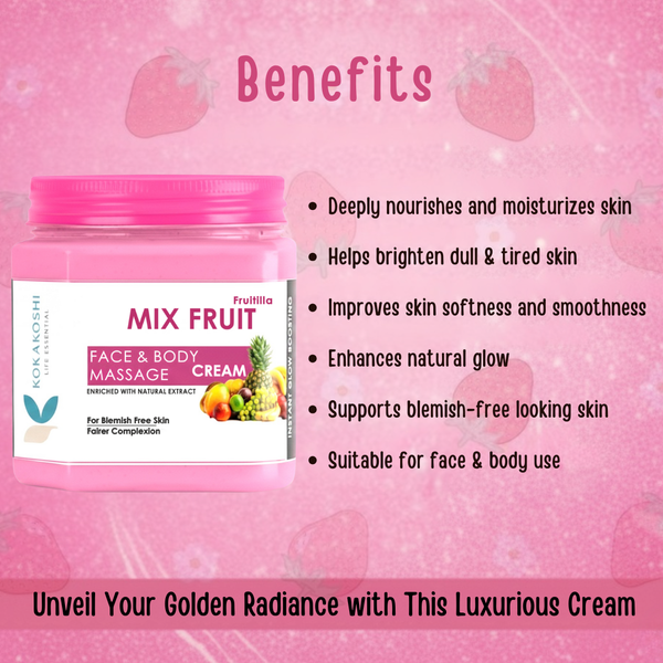 Mix Fruit Face & Body Massage Cream (400 ml) – Blemish-Free Glow & Skin Brightening Cream | Kokakoshi
