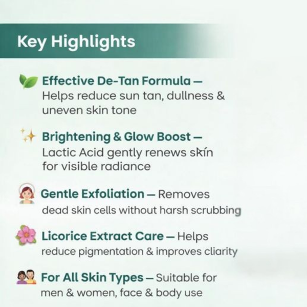 De-Tan Scrub โ Tan Removal & Brightening Face & Body Scrub