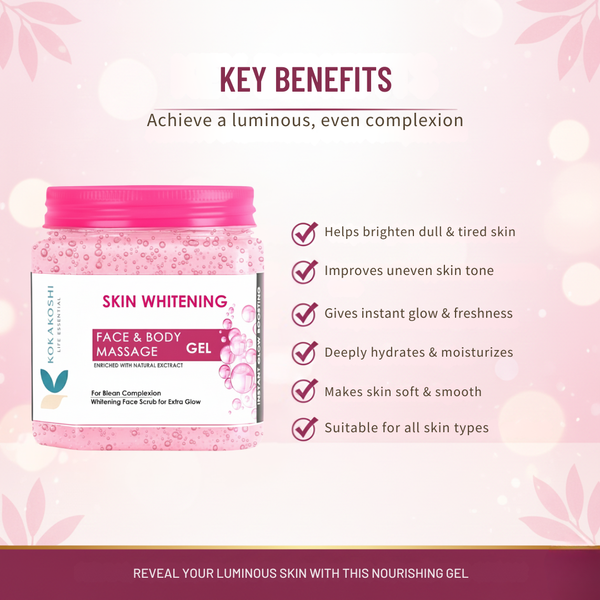 Skin Whitening Face & Body Massage Gel (400 ml) – Brightening & Glow Boosting Gel | Kokakoshi