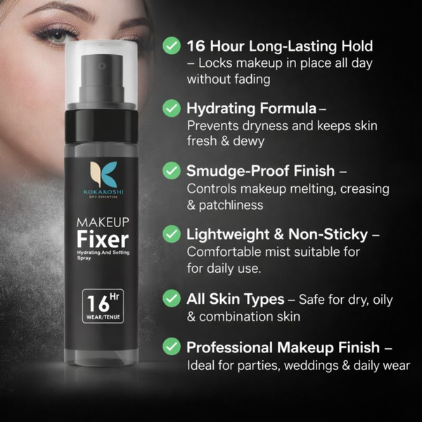 Makeup Fixer | Hydrating & Setting Spray (16 Hr Wear) Long-Lasting Hold • Hydration Boost • Fresh Finish| Kokakoshi