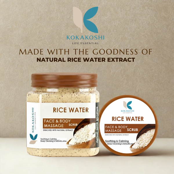 Rice Water Face & Body Massage Scrub (400 ml) – Soothing, Calming & Deep Cleansing Exfoliator | Kokakoshi