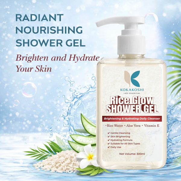 Kokakoshi Rice Glow Shower Gel – Brightening & Hydrating Daily Cleanser with Rice Water, Aloe Vera & Vitamin E | 300ml