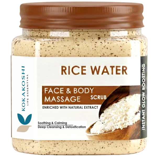 Rice Water Face & Body Massage Scrub (400 ml) – Soothing, Calming & Deep Cleansing Exfoliator | Kokakoshi