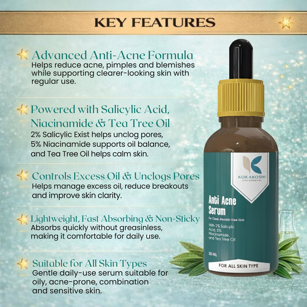 Anti Acne 2% Salicylic Acid & 5% Niacinamide Clearing Face Serum | Kokakoshi