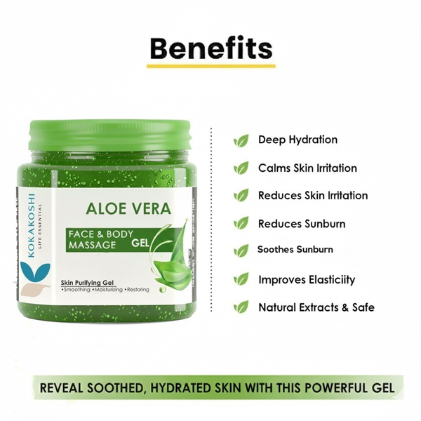 Aloe Vera Face & Body Massage Gel (400 ml) – Soothing & Hydrating Care | Kokakoshi