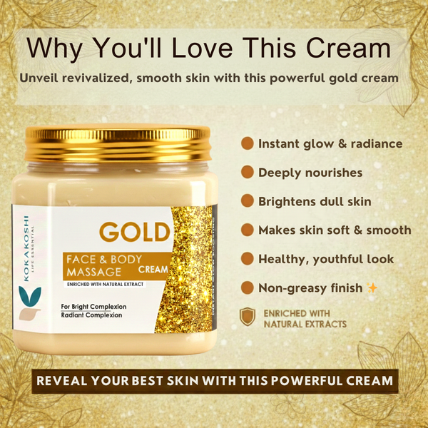 Gold Face & Body Massage Cream (400 ml) — Radiance & Luxury Nourisher | Kokakoshi