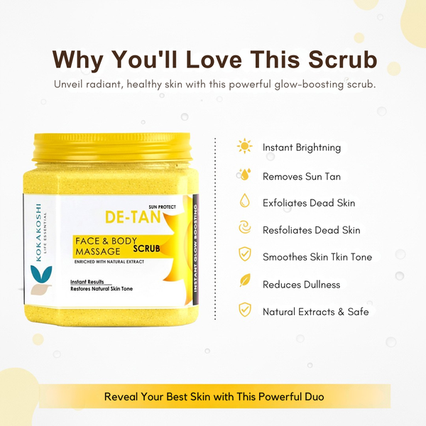 De-Tan Face & Body Massage Scrub (400 ml) – Sun Tan Care & Skin Polishing | Kokakoshi