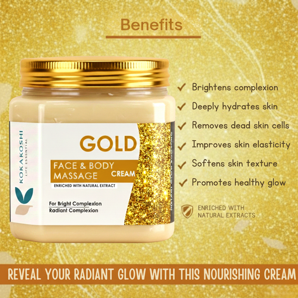 Gold Face & Body Massage Cream (400 ml) — Radiance & Luxury Nourisher | Kokakoshi