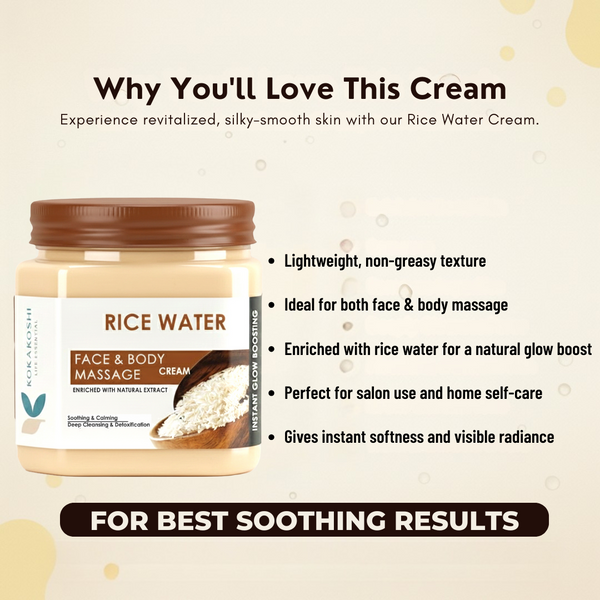 Rice Water Face & Body Massage Cream (400 ml) – Soothing, Calming & Glow Enhancing Cream | Kokakoshi