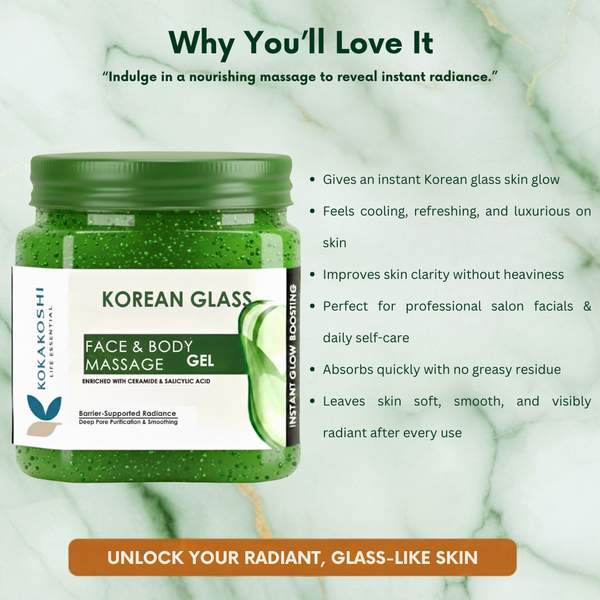 Korean Glass Face & Body Massage Gel (400 ml) – Barrier Repair & Pore Purifying Glow Gel | Kokakoshi