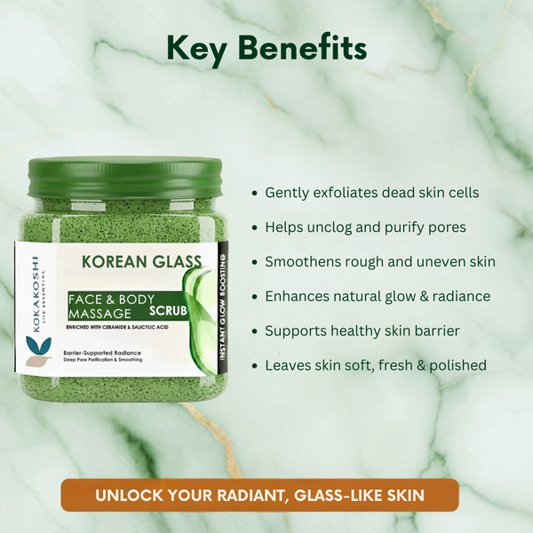 Korean Glass Face & Body Massage Scrub (400 ml) – Barrier Repair & Pore Refining Exfoliator | Kokakoshi