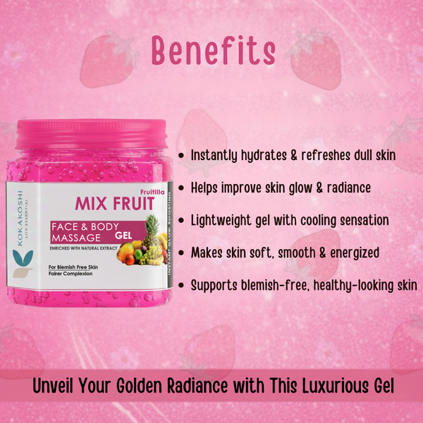 Mix Fruit Face & Body Massage Gel (400 ml) – Blemish-Free Glow & Radiance Boosting Gel | Kokakoshi