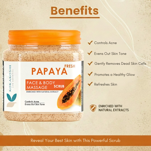 Fresh Papaya Face & Body Massage Scrub (400 ml) – Exfoliating & Skin Refreshing Scrub | Kokakoshi