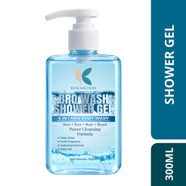 Kokakoshi Bro Wash Shower Gel – 4 in 1 Men Body Wash (Shampoo, Conditioner, Body Wash, Face Wash, Beard Wash) | 300ml