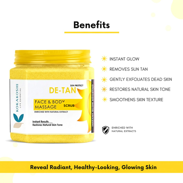 De-Tan Face & Body Massage Scrub (400 ml) – Sun Tan Care & Skin Polishing | Kokakoshi