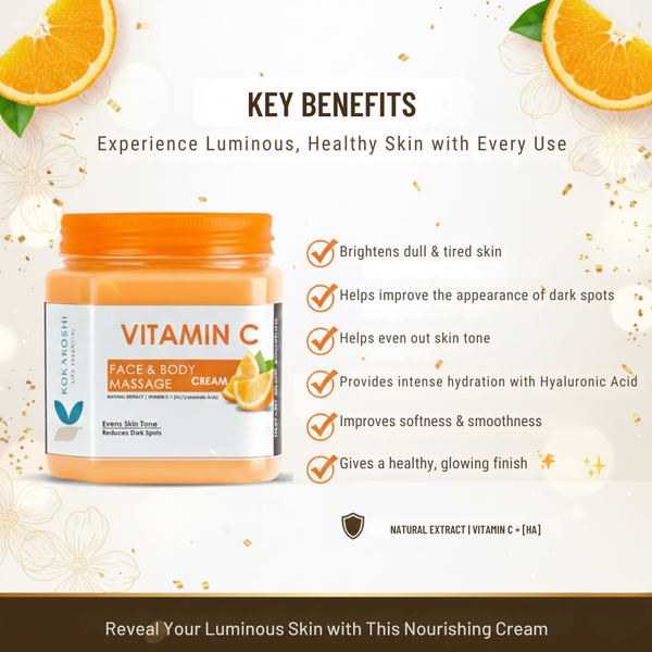 Vitamin C Face & Body Massage Cream (400 ml) – Brightening & Deep Nourishing Care | Kokakoshi