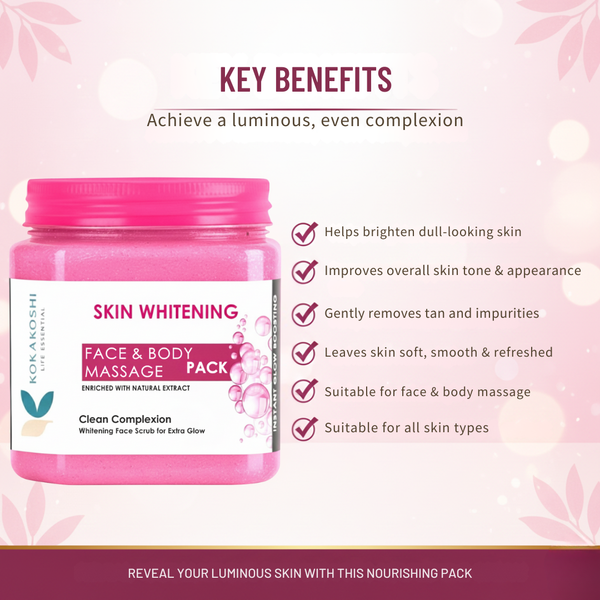 Skin Whitening Face & Body Massage Pack (400 ml) – Clean Complexion & Glow Enhancing Pack | Kokakoshi