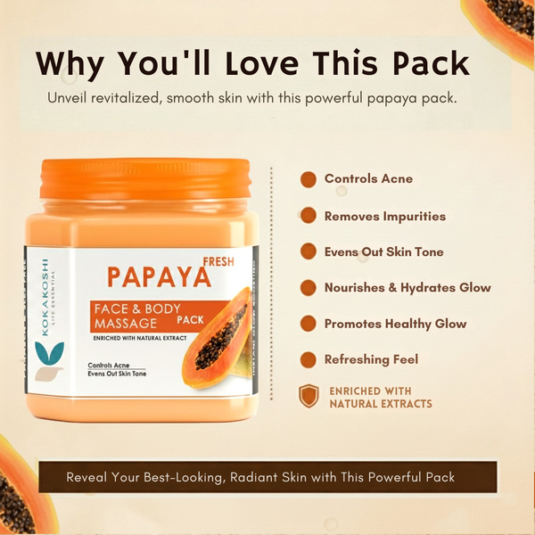Fresh Papaya Face & Body Massage Pack (400 ml) – Clarifying & Skin Balancing Pack | Kokakoshi