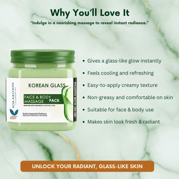 Korean Glass Face & Body Massage Pack (400 ml) – Barrier Repair & Glass Skin Glow Pack | Kokakoshi