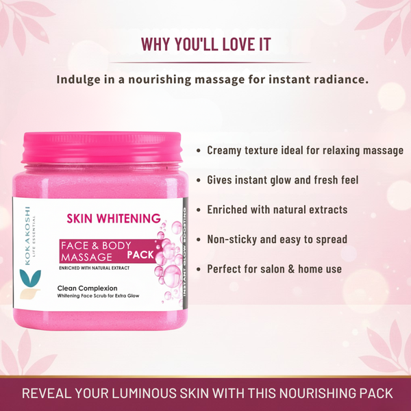 Skin Whitening Face & Body Massage Pack (400 ml) – Clean Complexion & Glow Enhancing Pack | Kokakoshi
