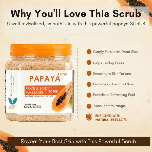 Fresh Papaya Face & Body Massage Scrub (400 ml) – Exfoliating & Skin Refreshing Scrub | Kokakoshi