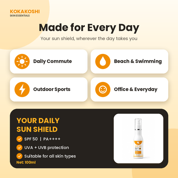 SPF 50 Sunscreen Lotion | PA++++ Broad Spectrum Protection | Kokakoshi