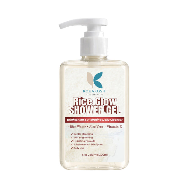 Kokakoshi Rice Glow Shower Gel – Brightening & Hydrating Daily Cleanser with Rice Water, Aloe Vera & Vitamin E | 300ml