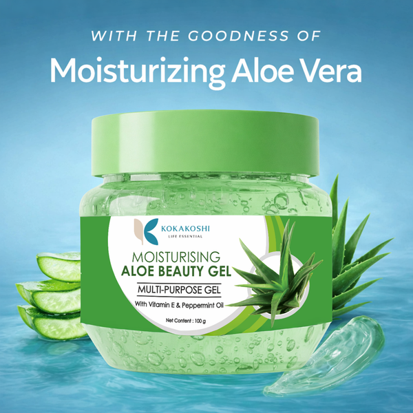 Kokakoshi Moisturising Aloe Beauty Gel – Multi-Purpose Gel with Vitamin E & Peppermint Oil | 100g