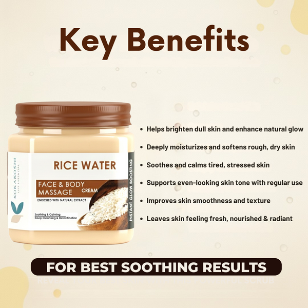 Rice Water Face & Body Massage Cream (400 ml) – Soothing, Calming & Glow Enhancing Cream | Kokakoshi