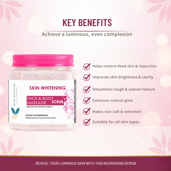 Skin Whitening Face & Body Massage Scrub (400 ml) – Clean Complexion & Glow Boosting Exfoliator | Kokakoshi