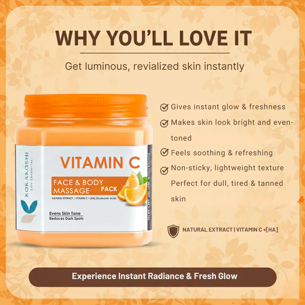Vitamin C Face & Body Massage Pack (400 ml) – Brightening & Glow Enhancing Care | Kokakoshi