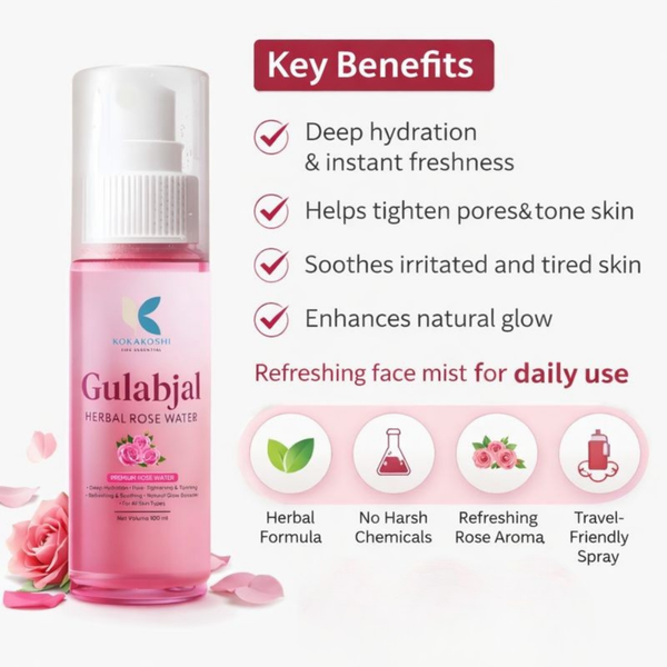 Gulabjal Hydrating & Pore-Tightening Herbal Rose Water Toner | Kokakoshi