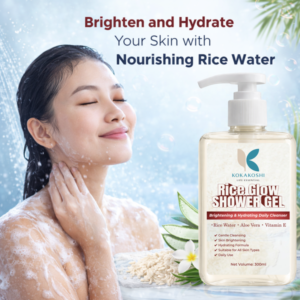 Kokakoshi Rice Glow Shower Gel – Brightening & Hydrating Daily Cleanser with Rice Water, Aloe Vera & Vitamin E | 300ml
