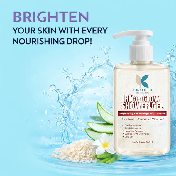 Kokakoshi Rice Glow Shower Gel – Brightening & Hydrating Daily Cleanser with Rice Water, Aloe Vera & Vitamin E | 300ml