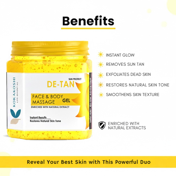 De-Tan Face & Body Massage Gel (400 ml) – Sun Tan Care & Refreshing Glow | Kokakoshi