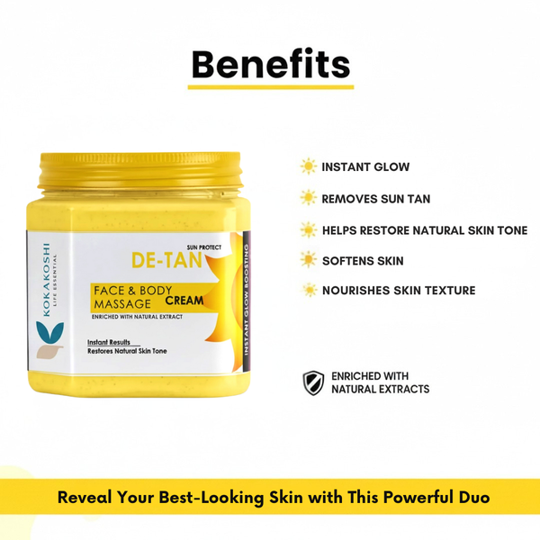 De-Tan Face & Body Massage Cream (400 ml) – Sun Tan Care & Skin Nourishing Cream | Kokakoshi