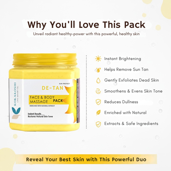 De-Tan Face & Body Massage Pack (400 ml) – Tan Removal & Skin Brightening Care | Kokakoshi