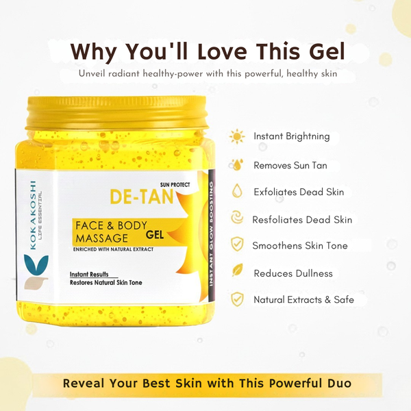 De-Tan Face & Body Massage Gel (400 ml) – Sun Tan Care & Refreshing Glow | Kokakoshi