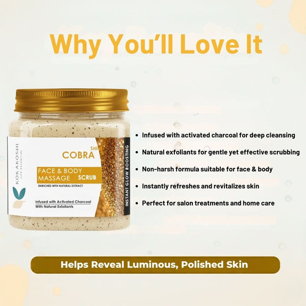 Shine Cobra Activated Charcoal Exfoliating Face & Body Scrub | Kokakoshi