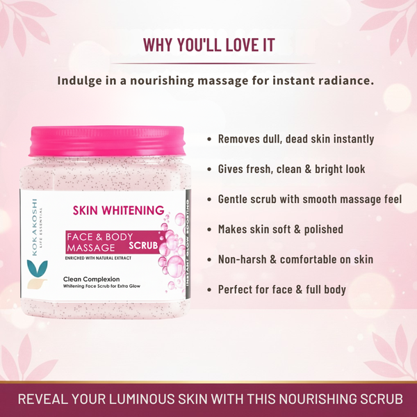 Skin Whitening Face & Body Massage Scrub (400 ml) – Clean Complexion & Glow Boosting Exfoliator | Kokakoshi
