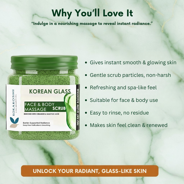 Korean Glass Face & Body Massage Scrub (400 ml) – Barrier Repair & Pore Refining Exfoliator | Kokakoshi