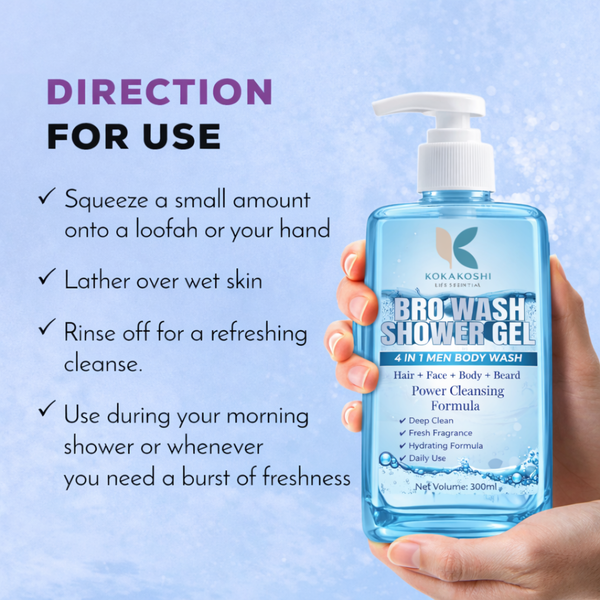 Kokakoshi Bro Wash Shower Gel – 4 in 1 Men Body Wash (Shampoo, Conditioner, Body Wash, Face Wash, Beard Wash) | 300ml