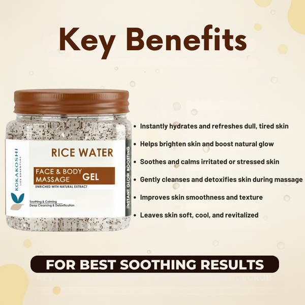 Rice Water Face & Body Massage Gel (400 ml) – Soothing, Calming & Glow Boosting Gel | Kokakoshi