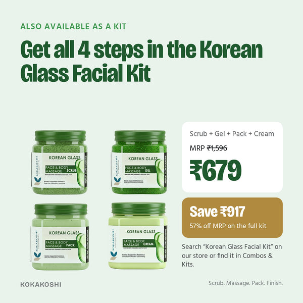 Also available as the Korean Glass Facial Kit: all 4 jars for ₹679, MRP ₹1,596