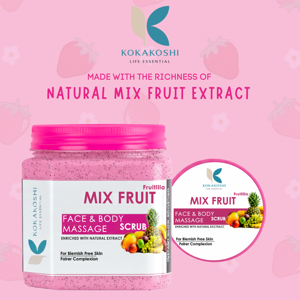 Mix Fruit Face & Body Massage Scrub (400 ml) – Blemish-Free Glow & Skin Brightening Exfoliator | Kokakoshi