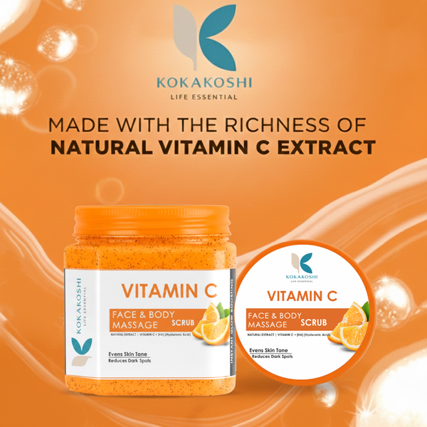 Vitamin C Face & Body Massage Scrub (400 ml) – Brightening & Even Skin Tone Care | Kokakoshi