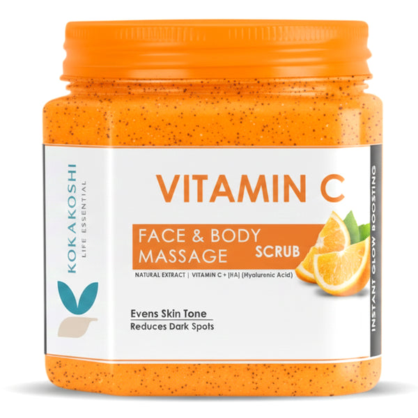 Vitamin C Face & Body Massage Scrub (400 ml) – Brightening & Even Skin Tone Care | Kokakoshi