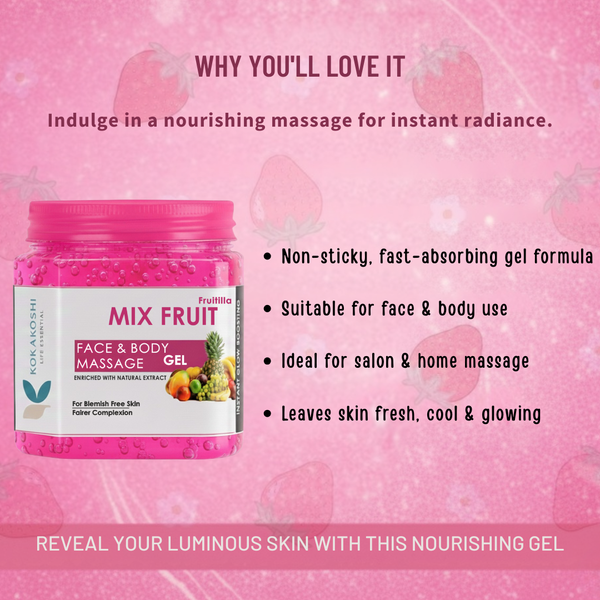 Mix Fruit Face & Body Massage Gel (400 ml) – Blemish-Free Glow & Radiance Boosting Gel | Kokakoshi